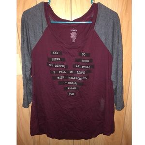 Torrid- Size 1- Baseball Tee- Edgar Allen Poe